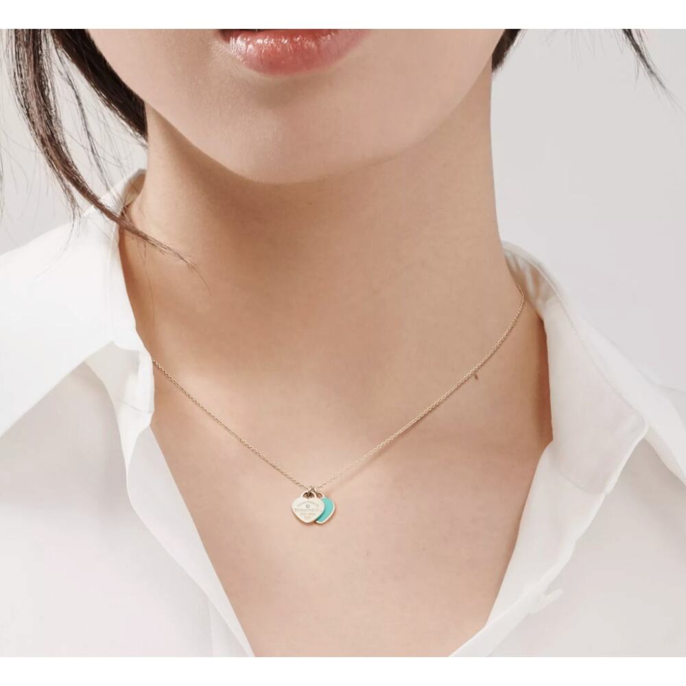Return to Tiffany® Silver and Blue Mini Heart Necklace with Diamond (TFXX012) - Picture 2 of 3